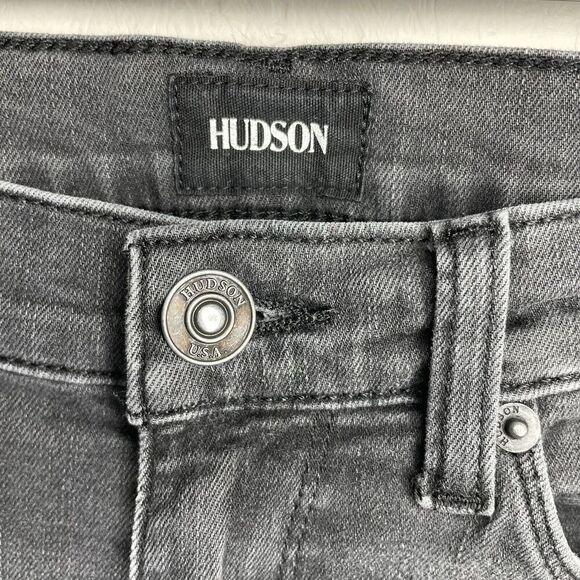 HUDSON Blair Super Skinny Jeans Women 27 Black Rip Knee Stretch - Picture 6 of 13